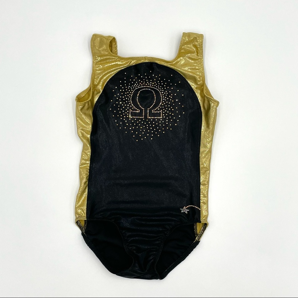 Destira Omega Leotard Bodysuit‎ Gold Sparkly Black Childs Girls Gymnast Medium